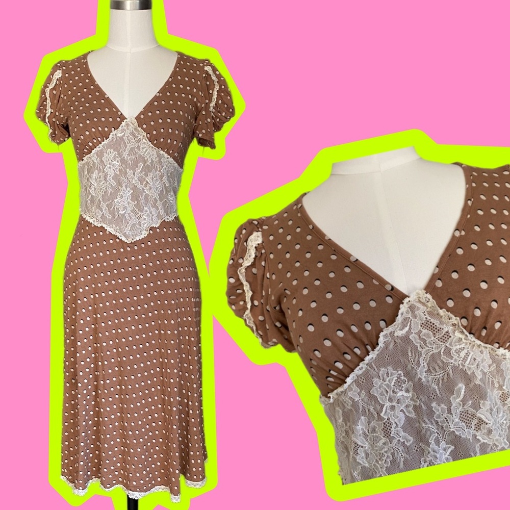 Vintage 90s Betsey Johnson Polka Dot and Lace Dress - Picture 1 of 6